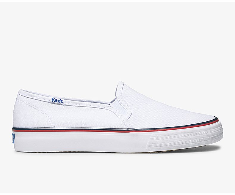 Keds Women's Washable Double Decker Varsity White Slip On Shoes - UC1956430